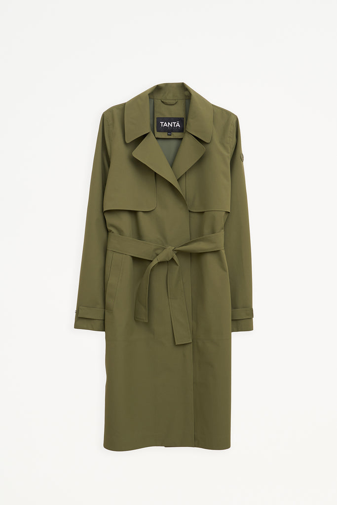 Trench o gabardina impermeable de Mujer sin costuras Tage. Tantä. Color verde.